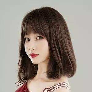 자연스러운 중단발 C컬펌 통가발 레이어드 컷 브라운 헤어피스-WFNGPVK