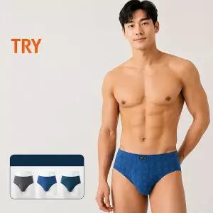 TRY 트라이 남성 맥시 퍼스트라인 순면100 브리프 3매세트 남자속옷 삼각팬티 면팬티 유색