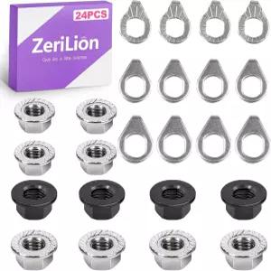 제리리온 24 PCS 자전거 액슬 너트 및 와셔 키트 - M8 M9.5 M10 교체 부품 산악 도로 휠 볼트 세트