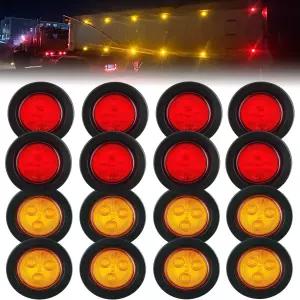 트래버 16PCS 2인치 원형 LED 트레일러 사이드 마커 조명 4개 8Amber 8Red 클리어런스 그롬트 마운트 2개의