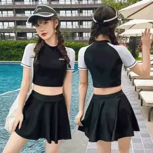 (2pcs)스포티크롭탑 투피스수영복