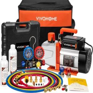 VIVOHOME VG 시리즈 AC 진공 펌프 및 게이지 세트 3/4 7.2CFM 2단 HVAC R134a R12 R22 R502 R410a 자동