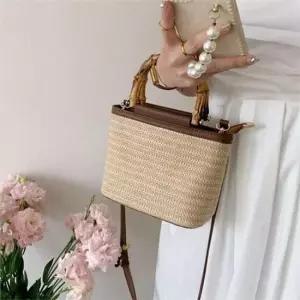 여성 대나무 손잡이 가방 라탄 밀짚 토트 백 핸드백 여름 여성밀짚가방 대나무손잡이가방