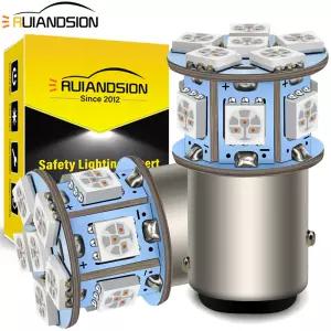 루이앤디션 자동차 LED 신호등 1157 BAY15D P21/5W 브레이크 전구 DRL 6V 12V 24V 무극성 백색 적색 황색 4