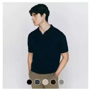 지오다노 남성 스티치 슬릿넥 반팔 니트 055526 LE1219761365