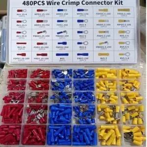 480PCS 절연 케이블 커넥터 전기 와이어 압착 스페이드 버트 링 포크 세트 러그 압연 터미널 모듬 키트
