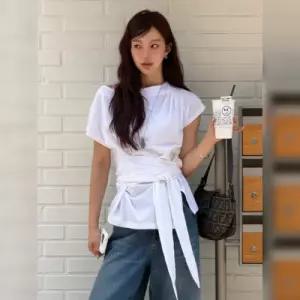 [롯데백화점]올리브데올리브 보트넥 셔링 노티드 져지 티셔츠OW6ME666