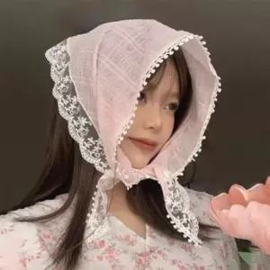 D 레이스 머리 두건 스카프 LM-0682 두건스카프 스카프 꽃무늬스카프 프릴스카프