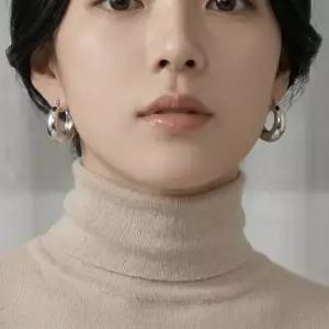 실버 원터치 링귀걸이 볼드 라운드 후프 귀걸이 여성 데일리 포인트 이어링 원터치귀걸이