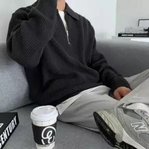[하프클럽/]남성 베이직 간절기 카라 반집업 니트 하프집업 맨투맨