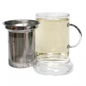 [콩심팥심]스텐필터 유리 머그컵 400ml 녹차 거름망 찻잔 물잔 홈카페