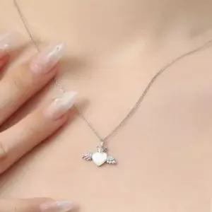 패션목걸이 비쥬홀릭실버925백금도금자개엔젤하트목걸이