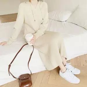 [하프클럽/셀럽하우스]캐주얼 니트롱원피스 후드니트 여성 롱티셔츠 원피스