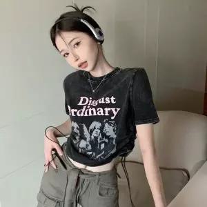 오디피그먼트티 데일리 캐주얼 셔링 스트링 프린팅 메이룸 프린트 라운드 티숙 밴