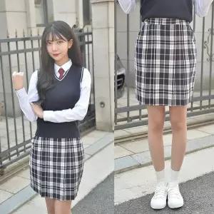 [하프클럽/]TBZ 교복몰 라인이 예뻐보이는 핑크체크 주름치마 교복