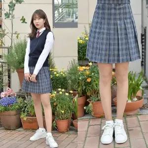 [하프클럽/]TBZ 교복몰 백합주름치마 그레이체크 (전체 주름교복치마)