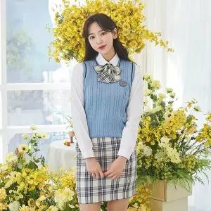 [하프클럽/]TBZ 교복몰 (허리조절) 사계절 베이지하늘체크 교복치마