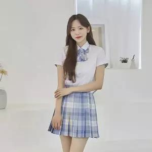 [하프클럽/]TBZ 교복몰 스카이블루체크 스커트 리본타이 SET 교복 학