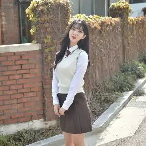 [하프클럽/]TBZ 교복몰 라인이 예뻐보이는 브라운 주름치마(교복치마)