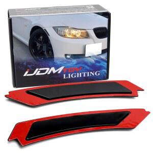 2009-2012 BMW E90/E91 3 시리즈 LCI 모델과 호환되는 IJDMTOY 유로 다크 스모크 렌즈 전면 범퍼 사이드 마커 OEM 앰버 옐로우 리플렉터 ASSY 교체