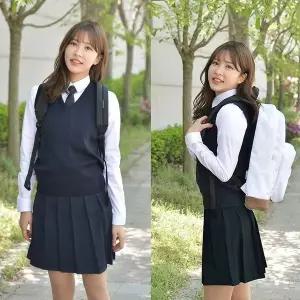 [하프클럽/]TBZ 교복몰 백합주름치마 네이비 (전체 주름 교복치마)