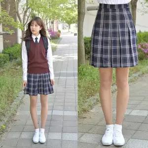 [하프클럽/]TBZ 교복몰 백합주름치마 블랙체크 (전체 주름 교복치마)