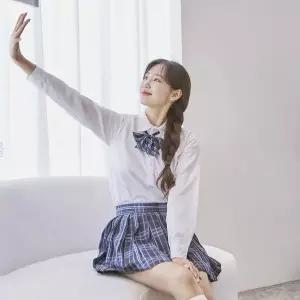 [하프클럽/]TBZ 교복몰 네이비블루체크 스커트 리본타이 SET 교복 학