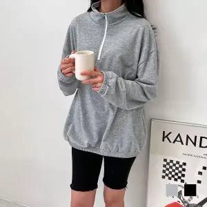 반집업맨투맨 지퍼 그레이 여름 지퍼맨투맨 티셔츠 여성티셔츠 후드티 긴팔 여자상
