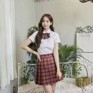 [하프클럽/]TBZ 교복몰 딥레드 체크 스커트 리본타이 SET 교복 학생복