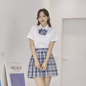 [하프클럽/]TBZ 교복몰 블루화이트체크 스커트 리본타이 SET 교복 학