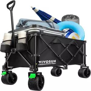 캠핑 해변 쇼핑 정원 스포츠 피크닉 블랙을 위한 VIVOSUN 접이식 왜건 사일런트 올터레인 와이드 휠 조절