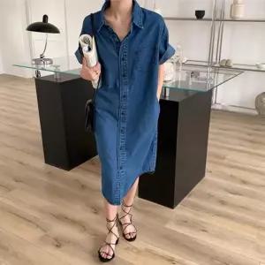 여름 데님 카라 오버핏 캐주얼 롱 청 반팔 원피스 여름원피스