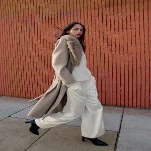 ZARA 벨트 울 라펠 퍼 코트 - 라이트 밍크 8535/107/736