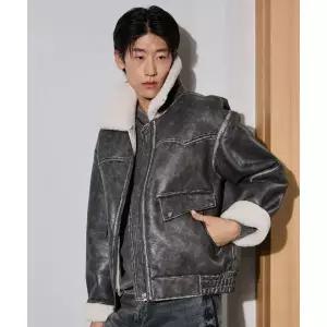 브랜드정품 BUCKAROO 빈티지 레더 카라 무스탕 차콜 그레이 176297