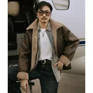 브랜드정품 BUCKAROO 빈티지 레더 카라 무스탕 브라운 176298
