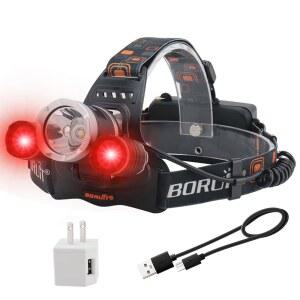 BORUIT RJ-3000 LED 충전식 헤드램프 3가지 모드 화이트 레드 LED 헌팅 헤드램프 캠핑 하이킹 낚시를 위한 초밝은 전술 손전등 레드 라이트 헤드램프