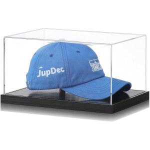 JUPDEC 모자 디스플레이 케이스 투명 아크릴 야구 박스 스탠드 자외선 차단 서명 쇼케이스 솔리드 우드 베이스 라이저 및 셰이퍼 수집가를 위한 이상적인 선물 블랙