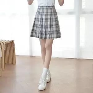 [하프클럽/]TBZ 교복몰 베이지하늘체크 백합주름치마(전체주름치마)