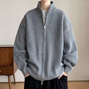 남성 하이넥 집업 가디건 1P 간절기 베이직 니트 아우터 데일리 패션-WFNI0JA