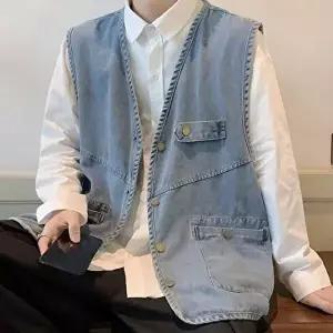 WL 빈티지 패션 데일리룩 데님 조끼 레이어드룩 오버핏 복고풍 레트로룩-WFNL90M