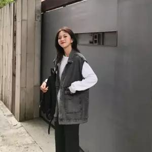 [하프클럽/셀럽하우스]여성 블랙데님 루즈핏 청조끼 블랙진 청자켓 베스트