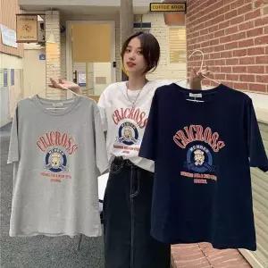[하프클럽/셀럽하우스]크랙크로스 레터링 반팔티 캐릭터 프린팅 박스핏 티셔