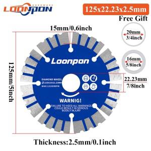 Loonpon-다이아몬드 블레이드 125mm 톱 돌 절단 디스크 휠 커팅 건식 화강암 대리석 콘크리트 벽돌 블록