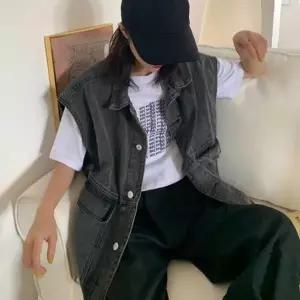 [하프클럽/셀럽하우스]여성 모던한 매력 블랙 진 데님조끼 레이어드룩 자켓