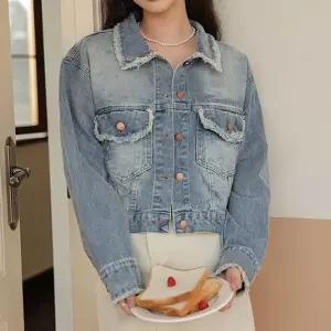 [하프클럽/셀럽하우스]여성 빈티지 연청 포켓 크롭 청자켓 WS-DN06