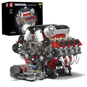 몰드 킹 V8 엔진 빌딩 블록 세트 작동하는 V8 엔진 모델 키트 배터리 모터가 장착된 MOC 엔지니어링 모델 빌딩 키트 2718개 PCS 빌딩 블록