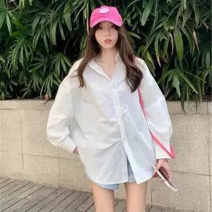 [하프클럽/셀럽하우스]루즈핏 오버사이즈 화이트 숙 여자 캐주얼 완성템 블라우스 남방 비치 루즈