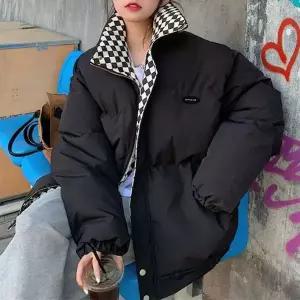 [하프클럽/셀럽하우스]하이넥 체크보드 패딩 자켓