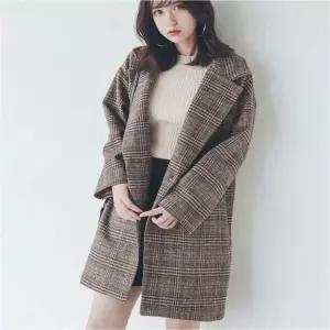 [하프클럽/셀럽하우스]루즈핏 하프기장 체크 모직 아우터 간절기 여자 자켓