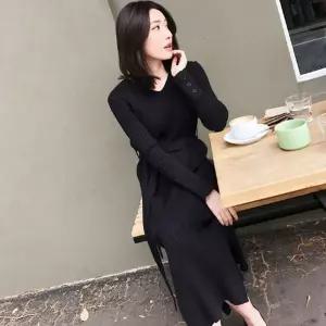 [하프클럽/셀럽하우스]니트 롱 벨트 원피스 하객룩 봄 겨울 슬림핏